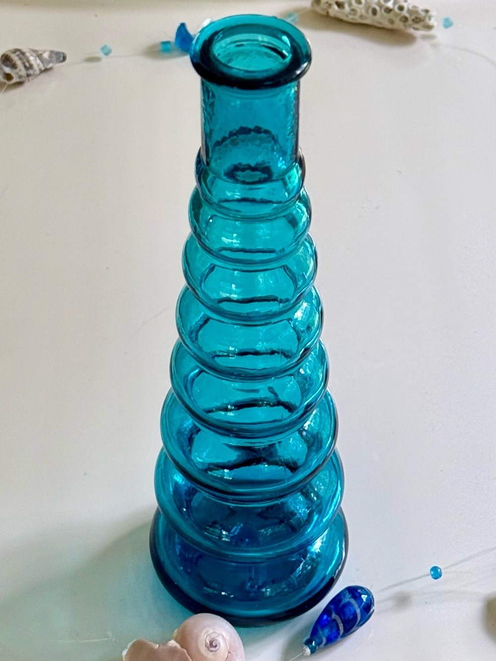 Vintage Teal Blue Stacked Bubble Vase